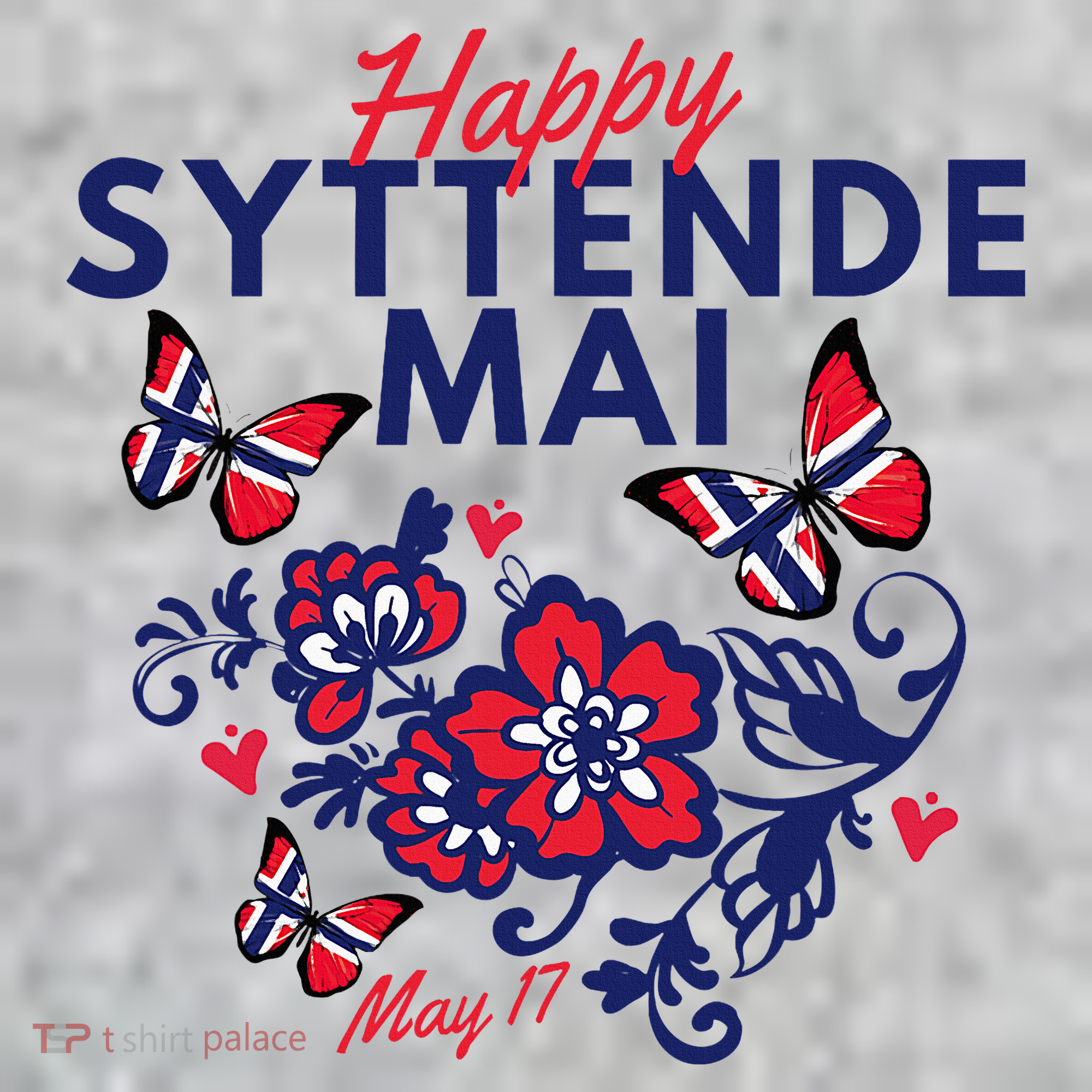 Happy Syttende Mai 17 May Norway Rosemaling Butterflies Flag T-Shirt