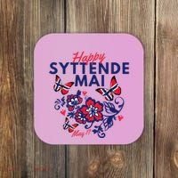 Happy Syttende Mai 17 May Norway Rosemaling Butterflies Flag Coaster thumb 0