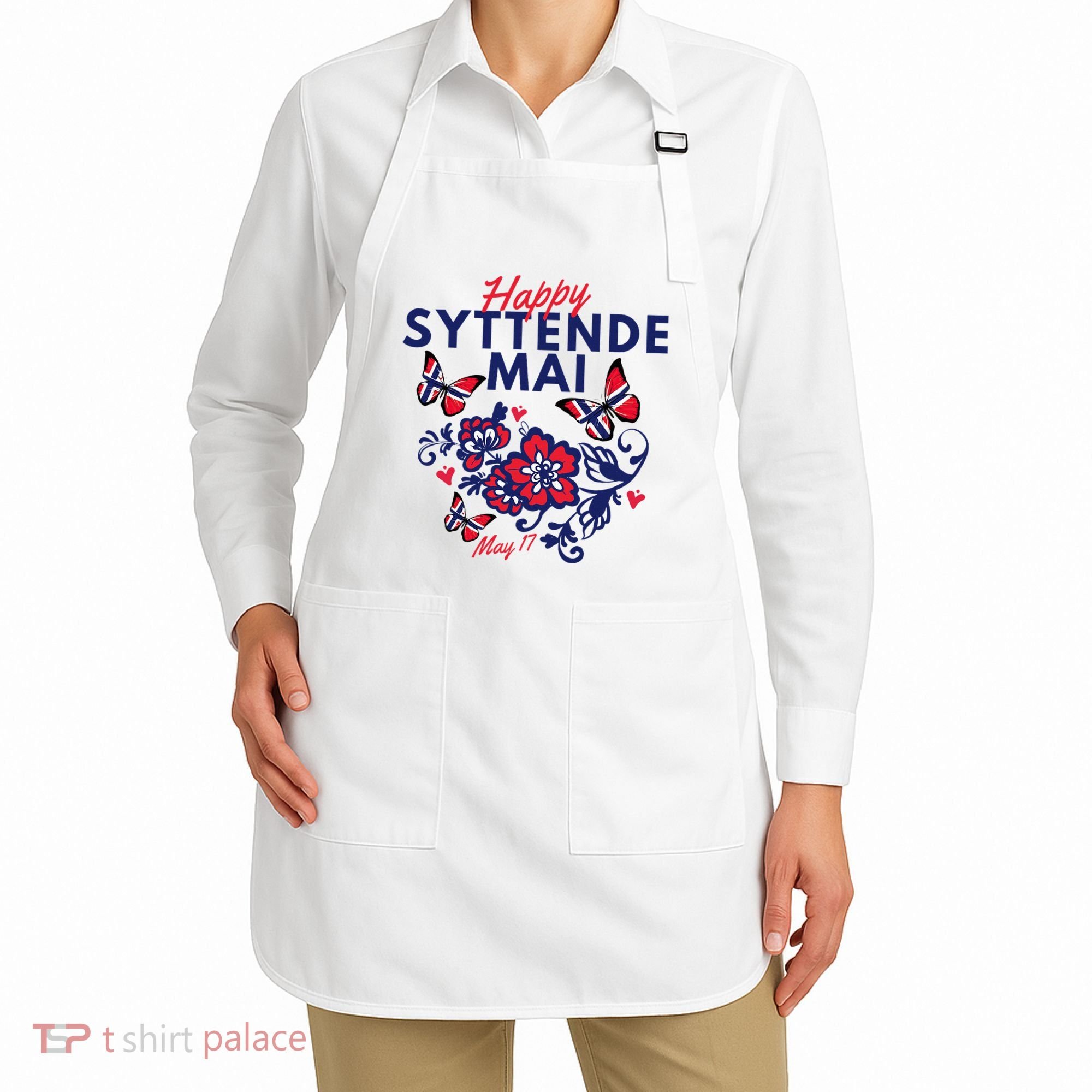 Happy Syttende Mai 17 May Norway Rosemaling Butterflies Flag Apron