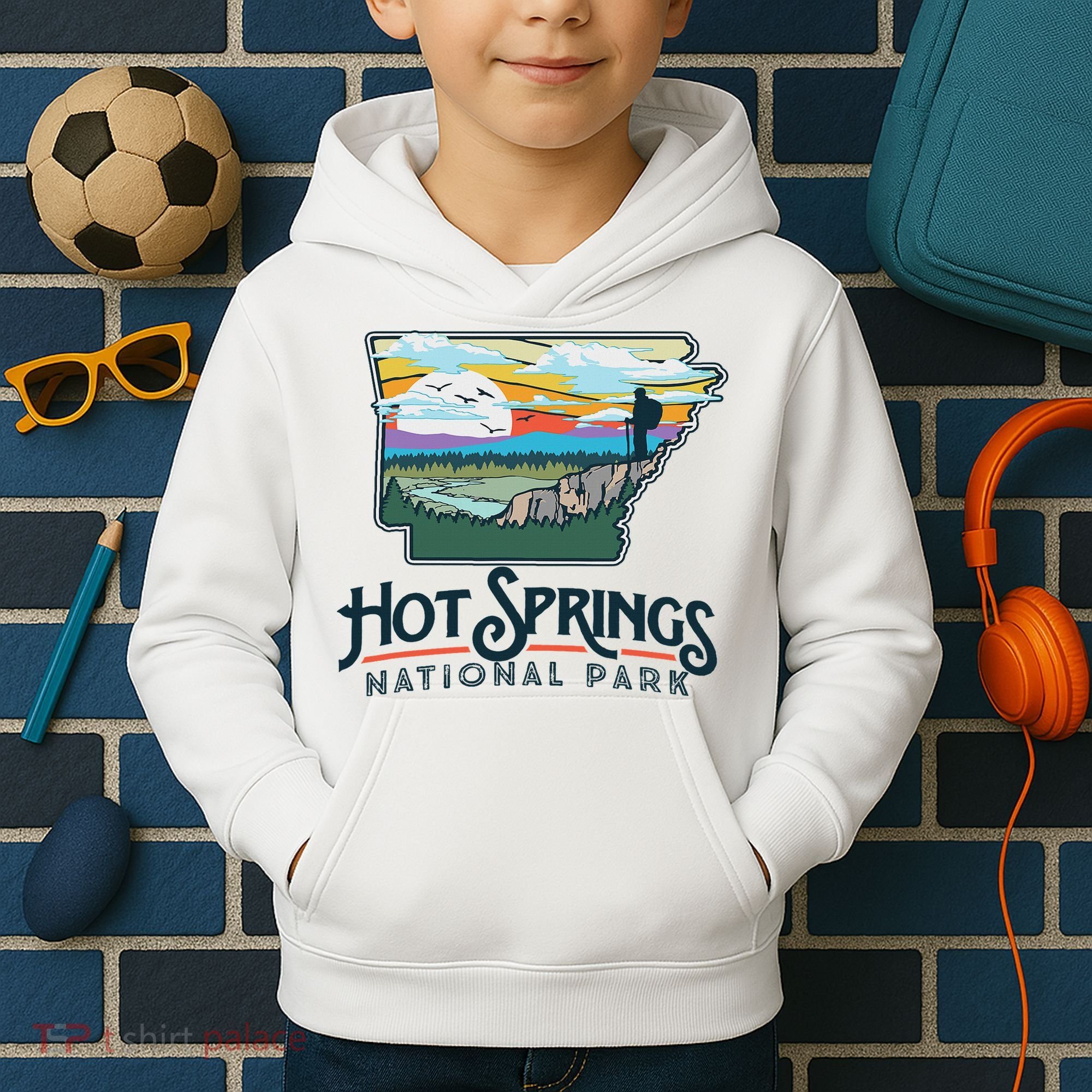 Hot Springs National Park Arkansas Nature Illustration Kids Hoodie
