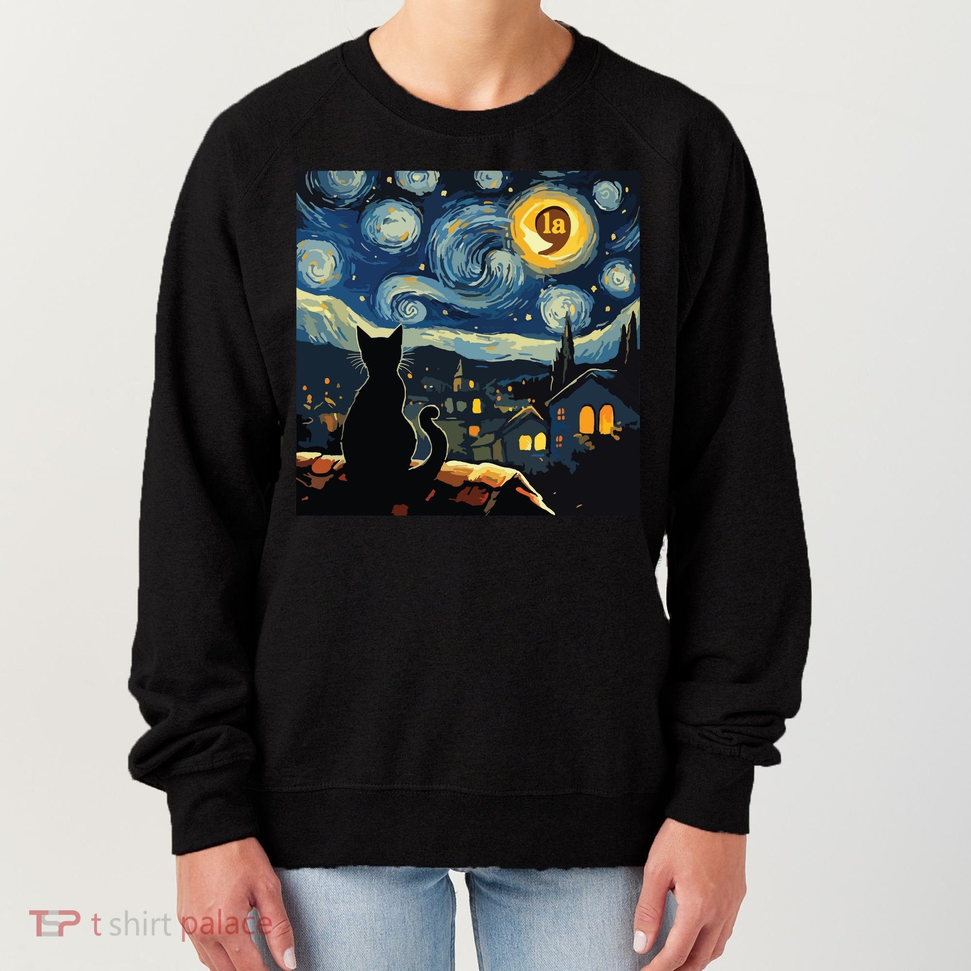Halloween Starry Night Black Cat Comma La Kamala Harris Women's Sweatshirt