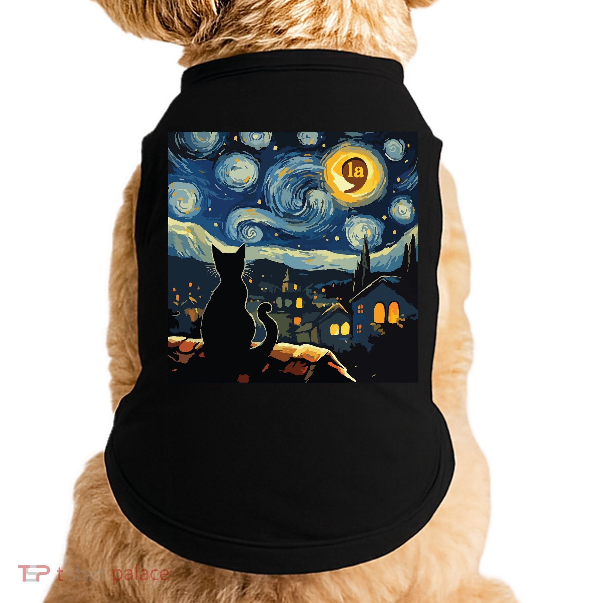 Halloween Starry Night Black Cat Comma La Kamala Harris Doggie Tank