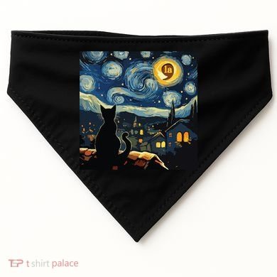 Halloween Starry Night Black Cat Comma La Kamala Harris USA-Made Doggie Bandana