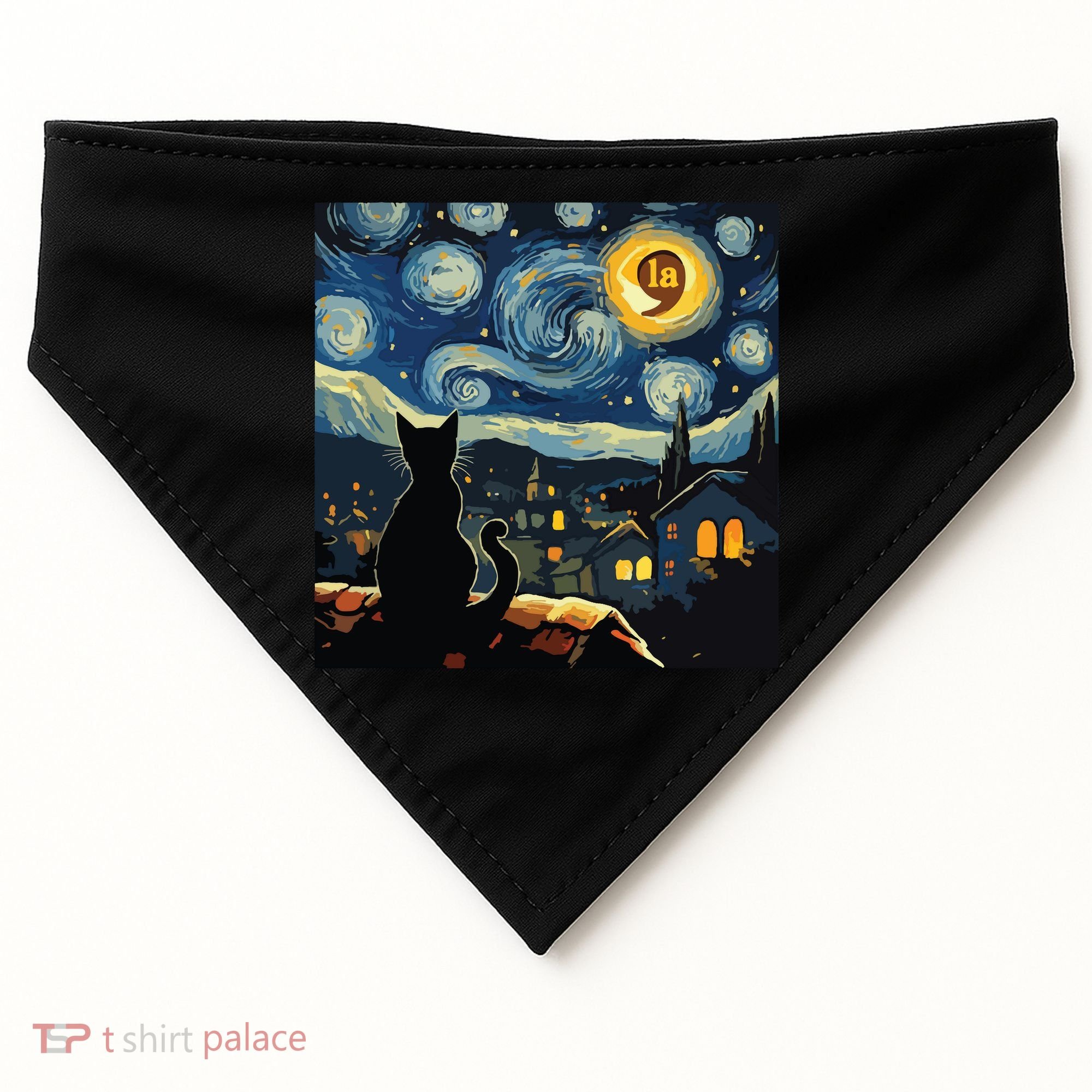 Halloween Starry Night Black Cat Comma La Kamala Harris USA-Made Doggie Bandana