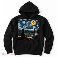 Halloween Starry Night Black Cat Comma La Kamala Harris Hoodie thumb 0
