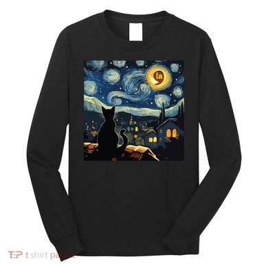 Halloween Starry Night Black Cat Comma La Kamala Harris Long Sleeve Shirt
