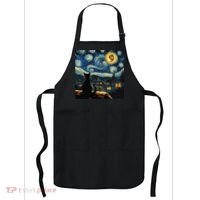 Halloween Starry Night Black Cat Comma La Kamala Harris Apron thumb 0
