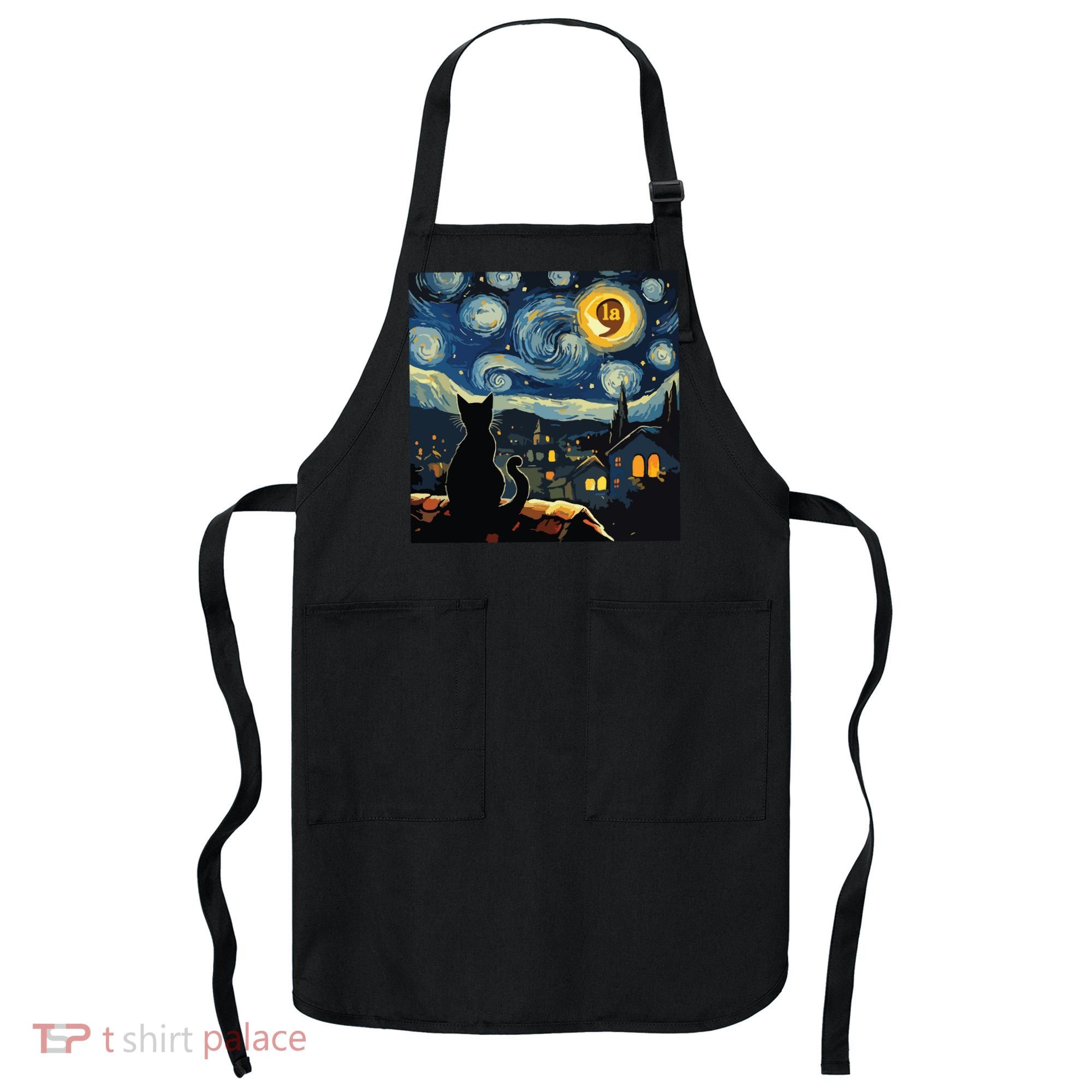Halloween Starry Night Black Cat Comma La Kamala Harris Apron
