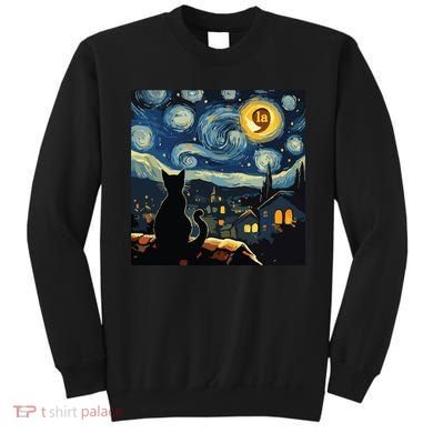 Halloween Starry Night Black Cat Comma La Kamala Harris Sweatshirt
