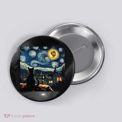 Halloween Starry Night Black Cat Comma La Kamala Harris Button