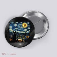 Halloween Starry Night Black Cat Comma La Kamala Harris Button thumb 0