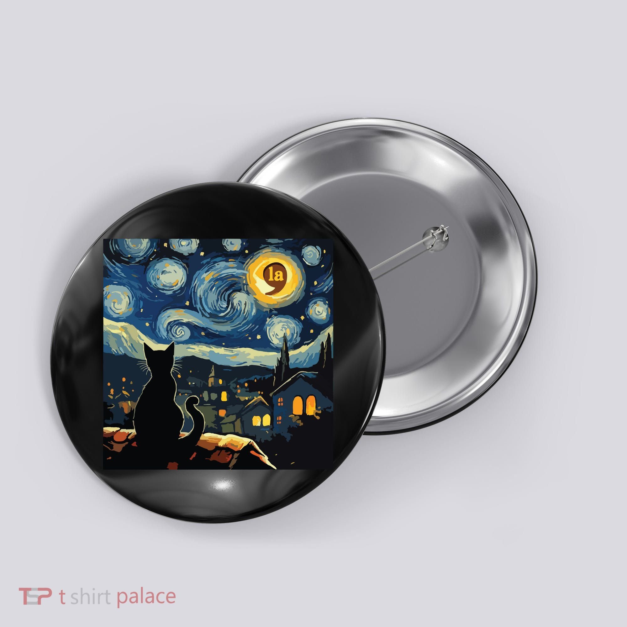 Halloween Starry Night Black Cat Comma La Kamala Harris Button