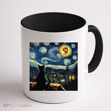 Halloween Starry Night Black Cat Comma La Kamala Harris Coffee Mug back