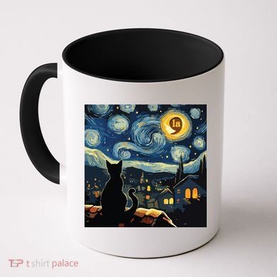 Halloween Starry Night Black Cat Comma La Kamala Harris Coffee Mug