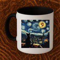 Halloween Starry Night Black Cat Comma La Kamala Harris Coffee Mug thumb 2