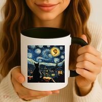 Halloween Starry Night Black Cat Comma La Kamala Harris Coffee Mug thumb 3