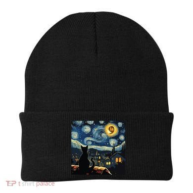 Halloween Starry Night Black Cat Comma La Kamala Harris Beanie