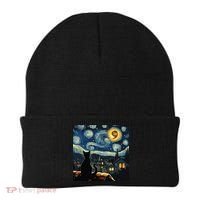 Halloween Starry Night Black Cat Comma La Kamala Harris Beanie thumb 0