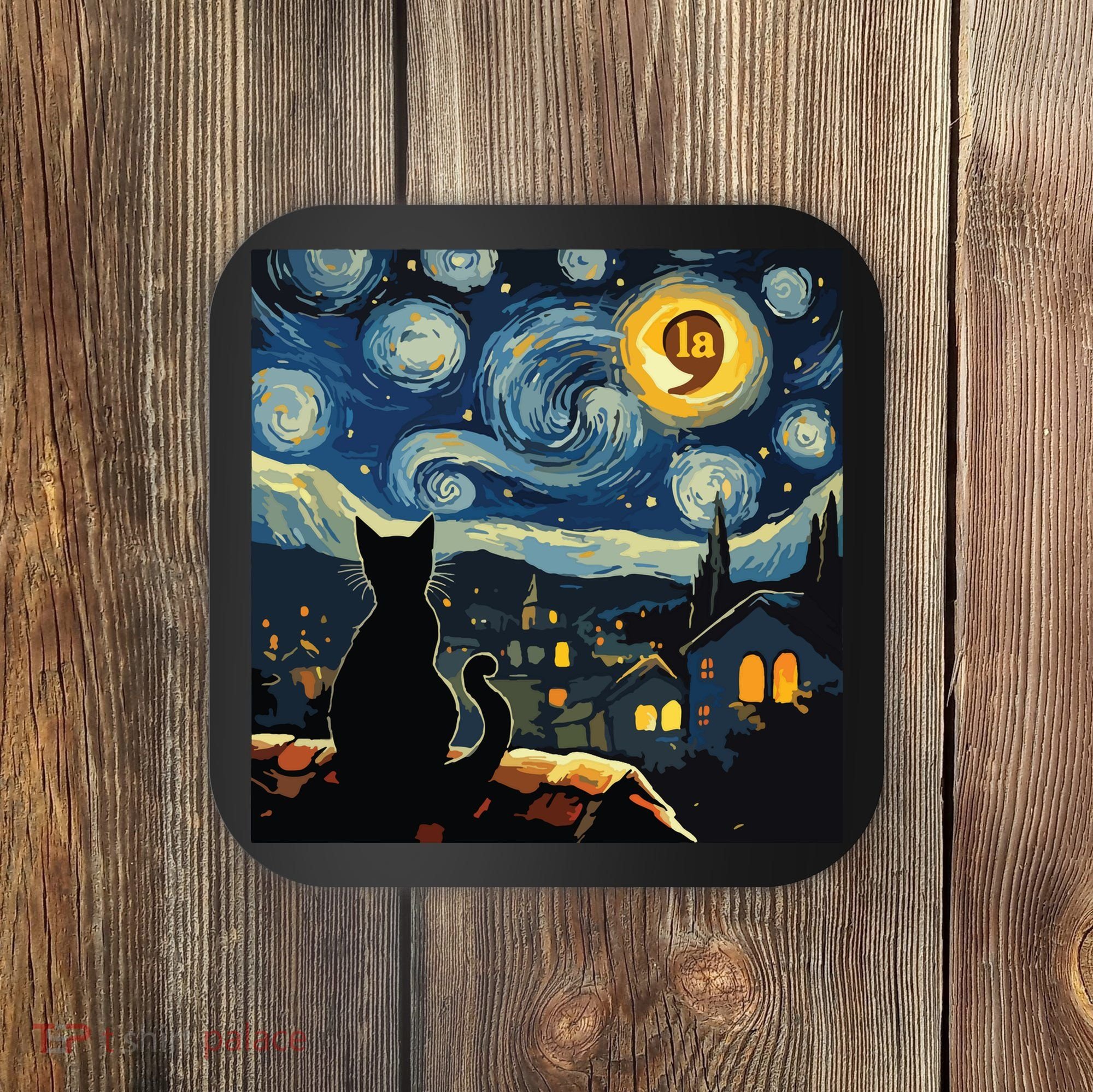 Halloween Starry Night Black Cat Comma La Kamala Harris Coaster
