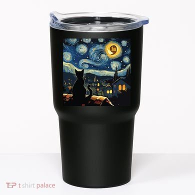 Halloween Starry Night Black Cat Comma La Kamala Harris Tumbler