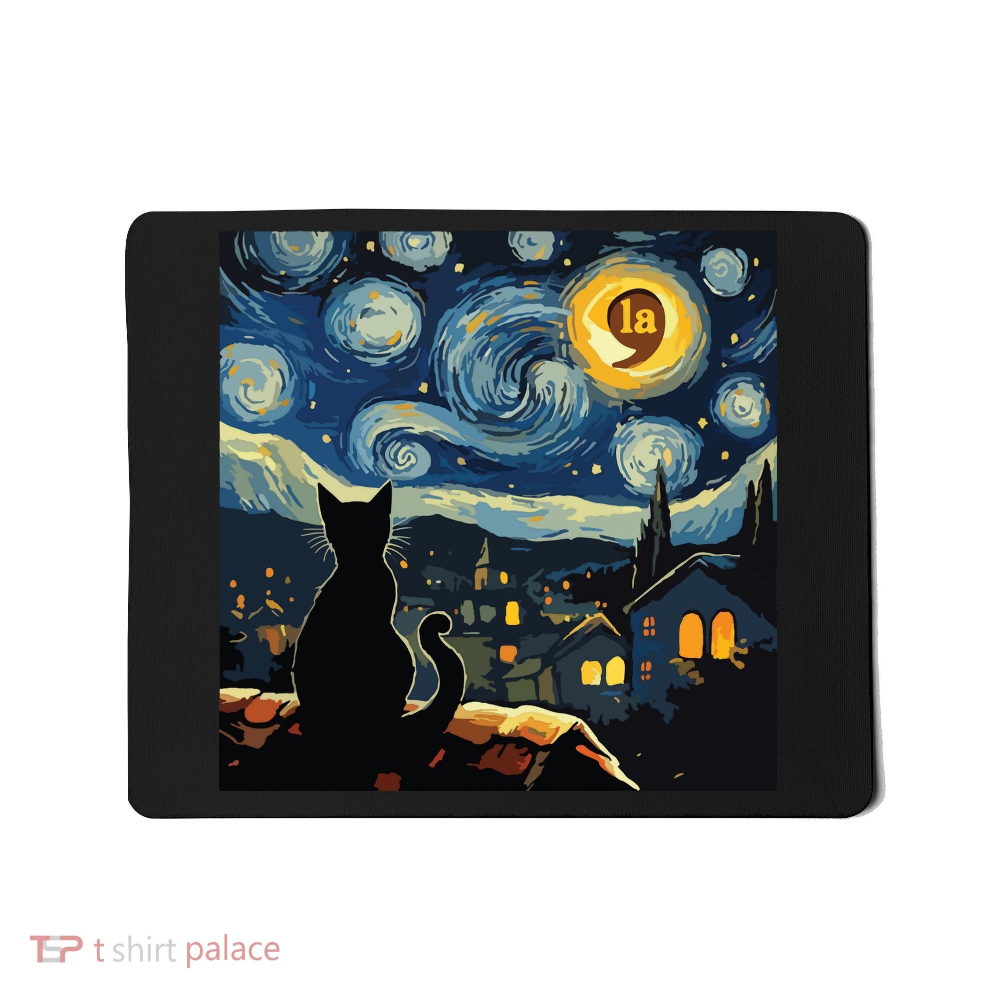 Halloween Starry Night Black Cat Comma La Kamala Harris Mousepad