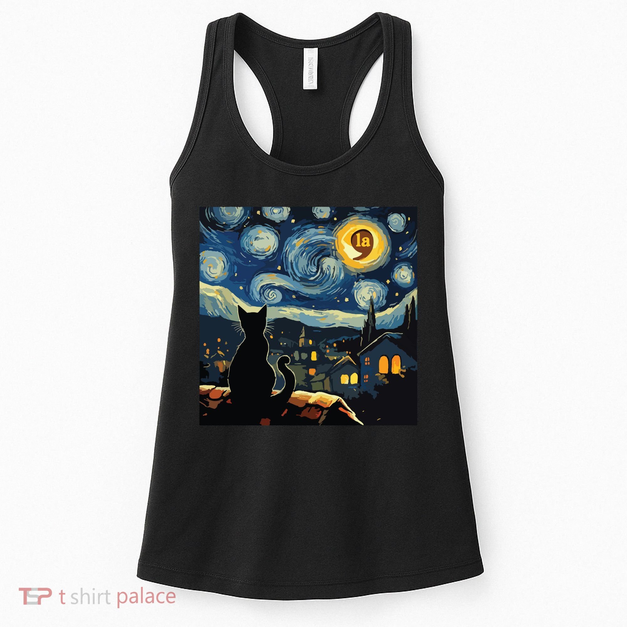 Halloween Starry Night Black Cat Comma La Kamala Harris Women's Tank Top