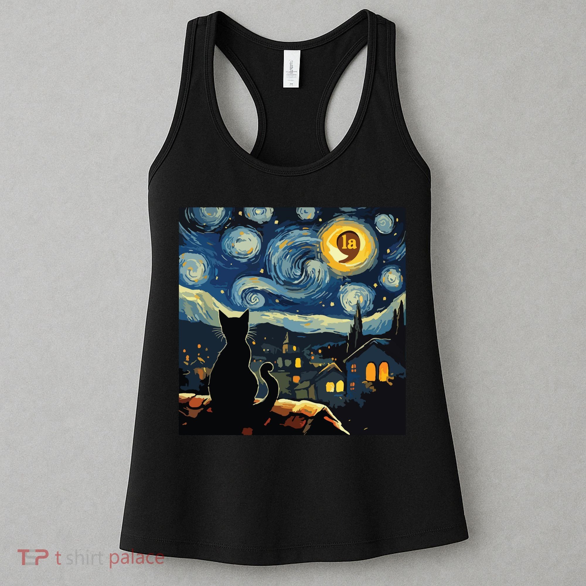 Halloween Starry Night Black Cat Comma La Kamala Harris Women's Tank Top