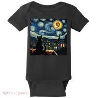 Halloween Starry Night Black Cat Comma La Kamala Harris Baby Bodysuit thumb 0