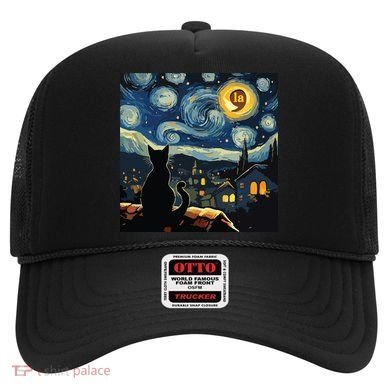 Halloween Starry Night Black Cat Comma La Kamala Harris Hat