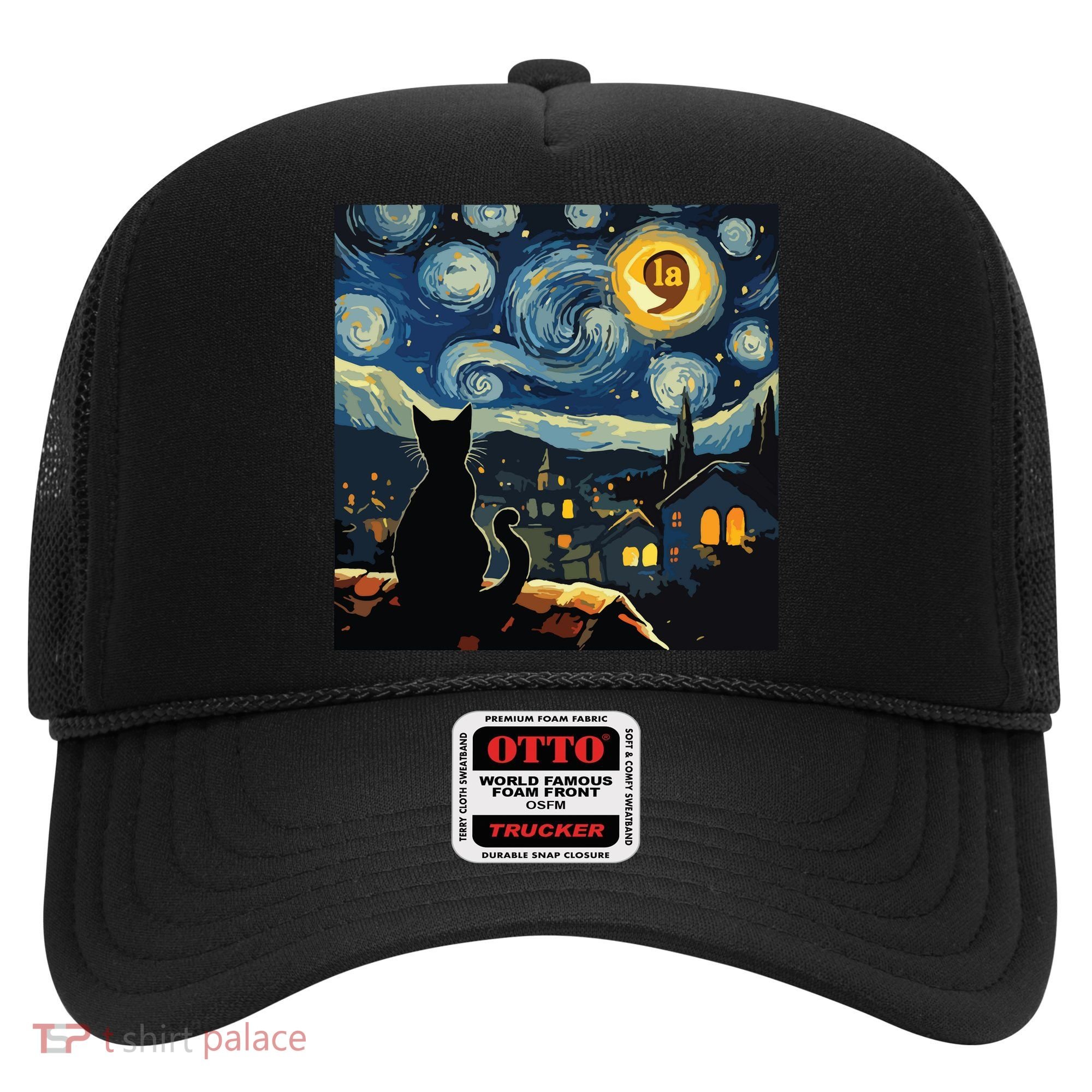 Halloween Starry Night Black Cat Comma La Kamala Harris Hat