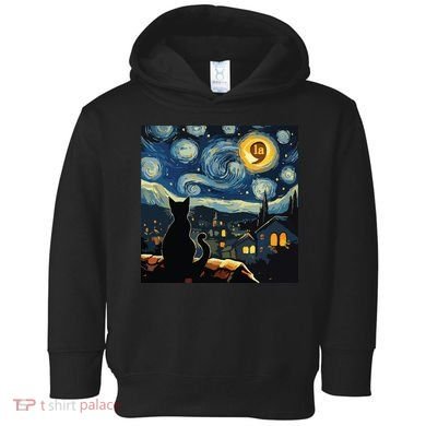 Halloween Starry Night Black Cat Comma La Kamala Harris Toddler Hoodie