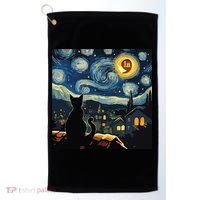 Halloween Starry Night Black Cat Comma La Kamala Harris Golf Towel thumb 0