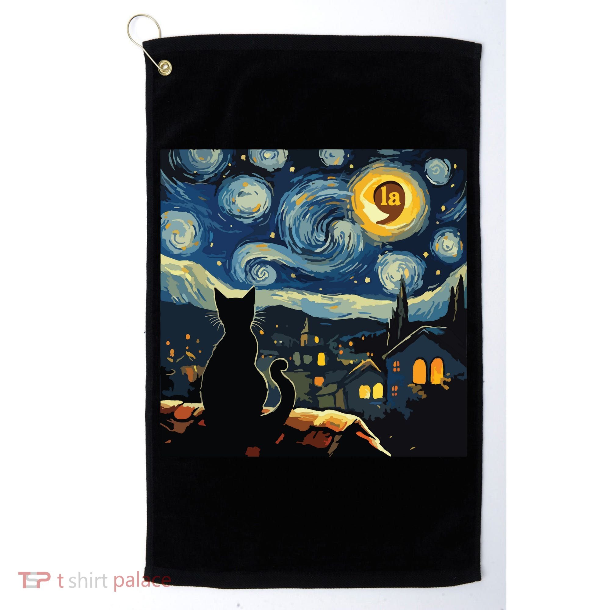 Halloween Starry Night Black Cat Comma La Kamala Harris Golf Towel