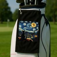 Halloween Starry Night Black Cat Comma La Kamala Harris Golf Towel thumb 2