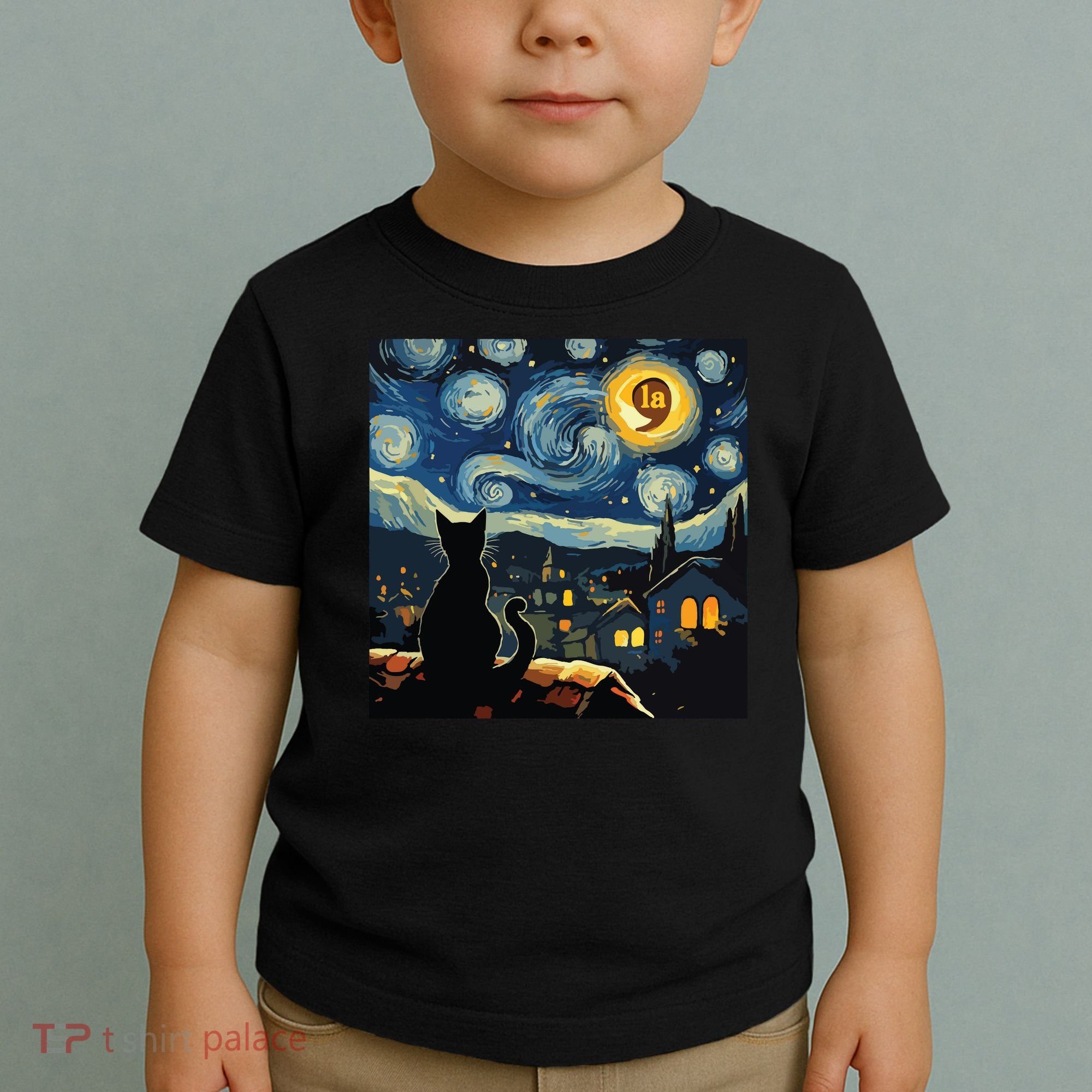 Halloween Starry Night Black Cat Comma La Kamala Harris Toddler T-Shirt
