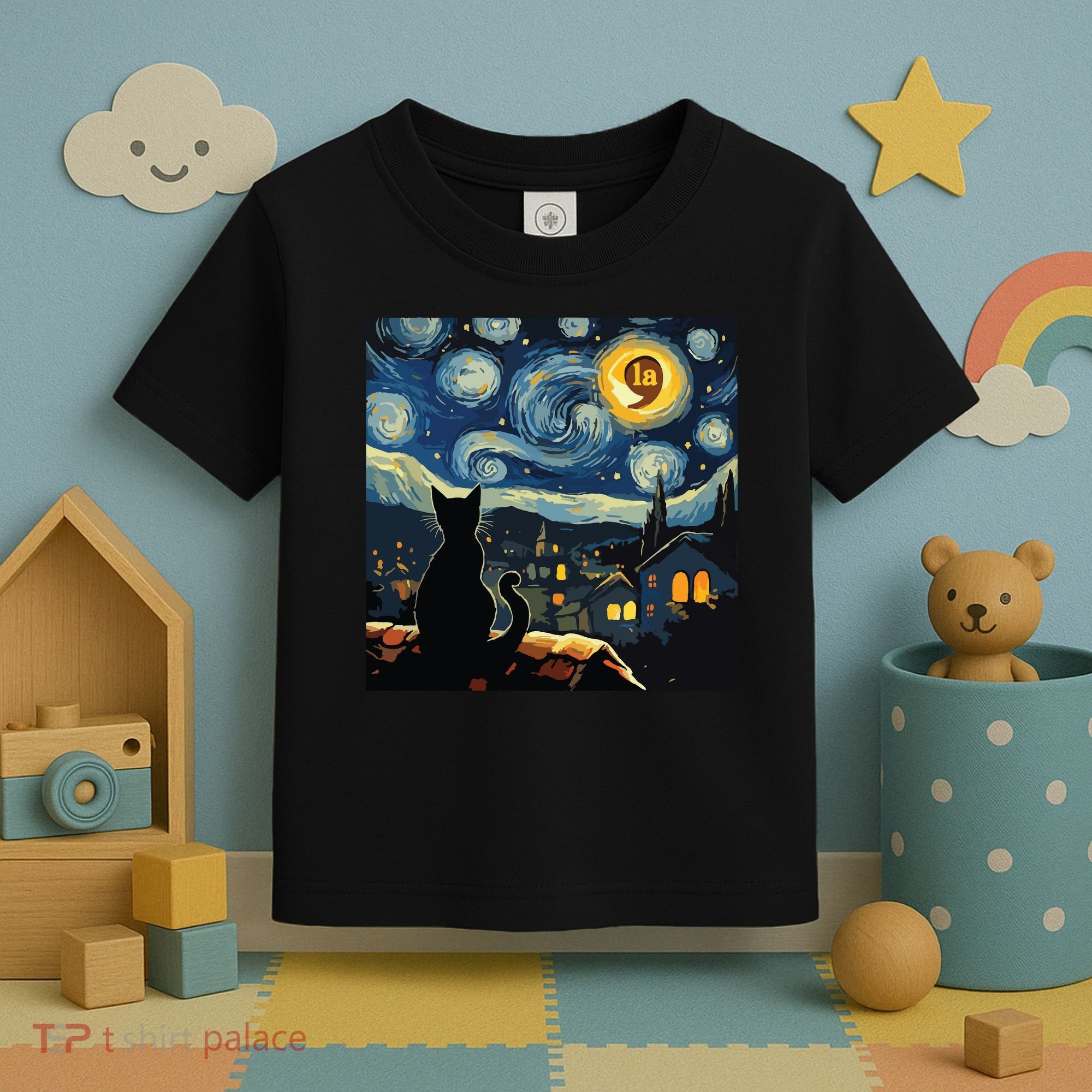 Halloween Starry Night Black Cat Comma La Kamala Harris Toddler T-Shirt