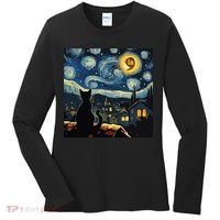 Halloween Starry Night Black Cat Comma La Kamala Harris Women's Long Sleeve Shirt thumb 0