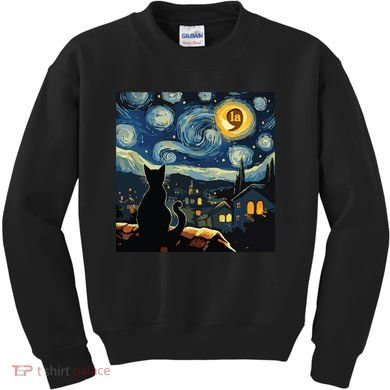 Halloween Starry Night Black Cat Comma La Kamala Harris Kids Sweatshirt
