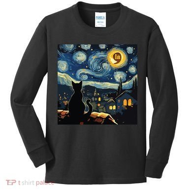 Halloween Starry Night Black Cat Comma La Kamala Harris Kids Long Sleeve Shirt