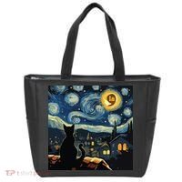 Halloween Starry Night Black Cat Comma La Kamala Harris Tote Bag thumb 0
