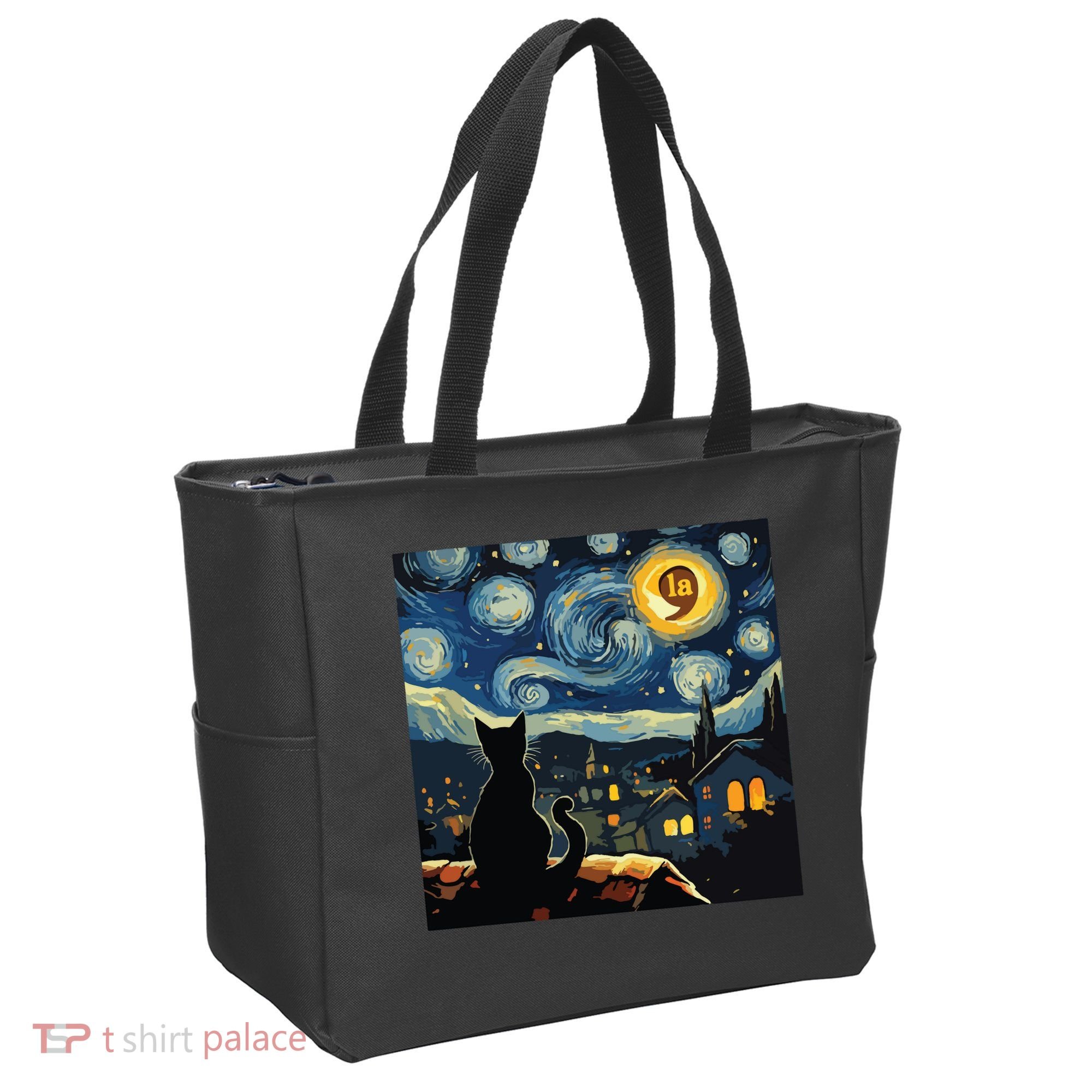 Halloween Starry Night Black Cat Comma La Kamala Harris Tote Bag