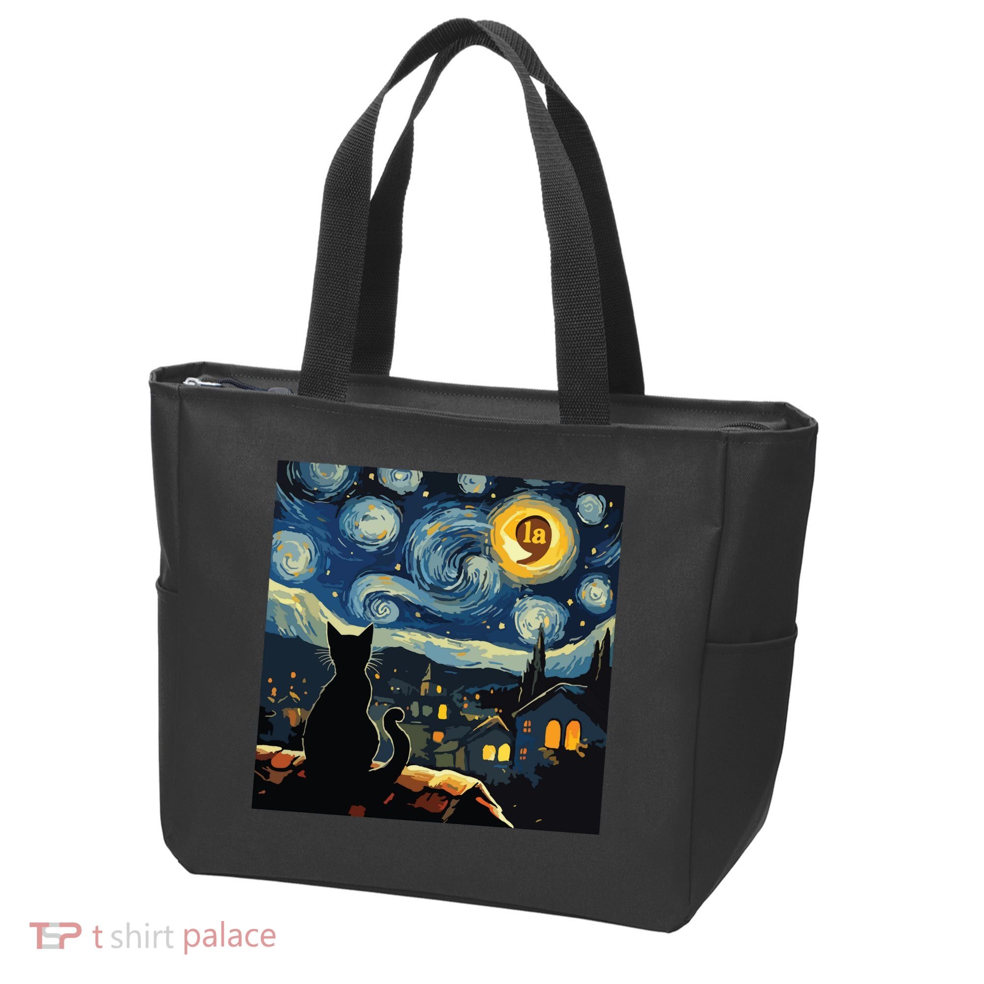 Halloween Starry Night Black Cat Comma La Kamala Harris Tote Bag