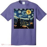 Halloween Starry Night Black Cat Comma La Kamala Harris T-Shirt thumb 0