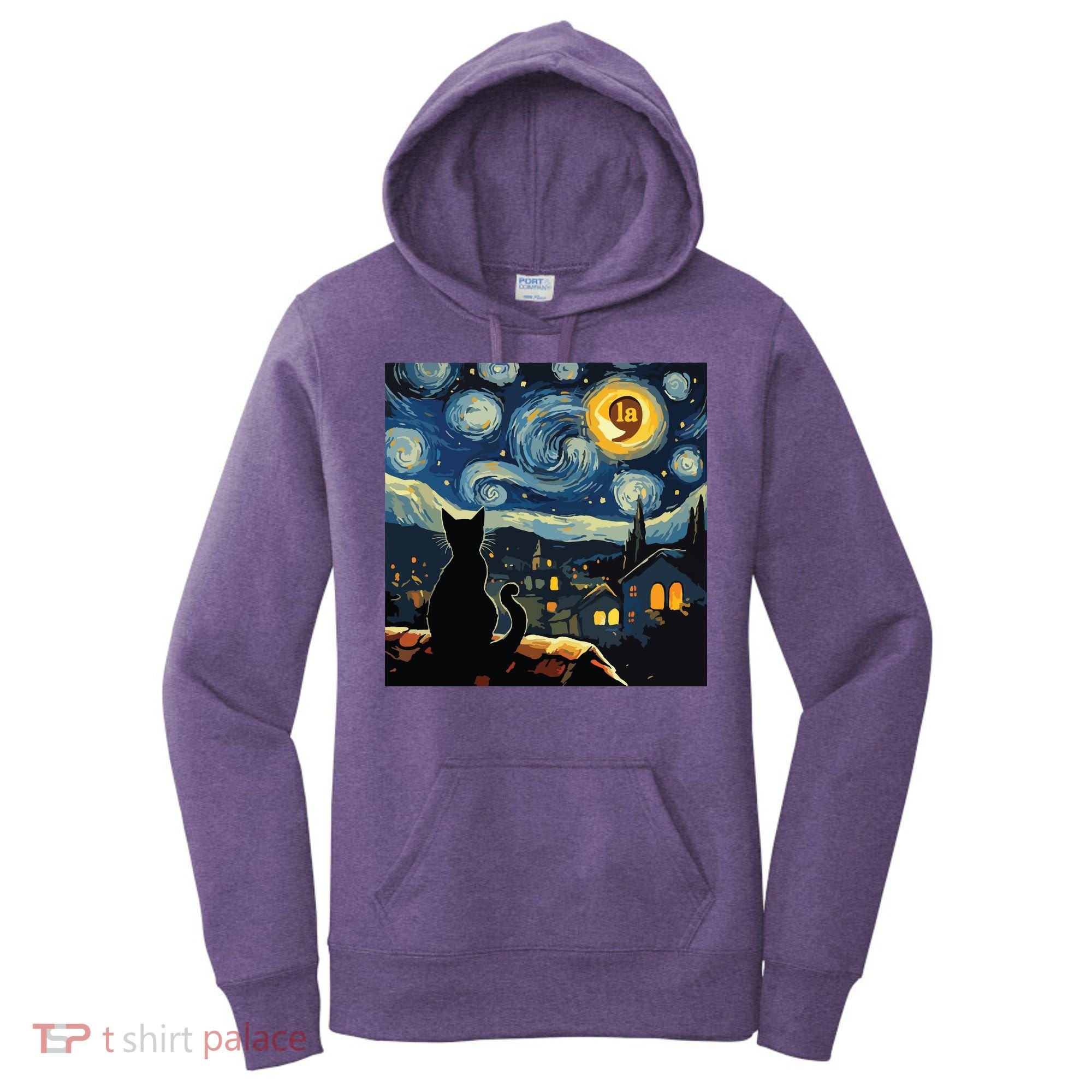 Halloween Starry Night Black Cat Comma La Kamala Harris Women's Hoodie