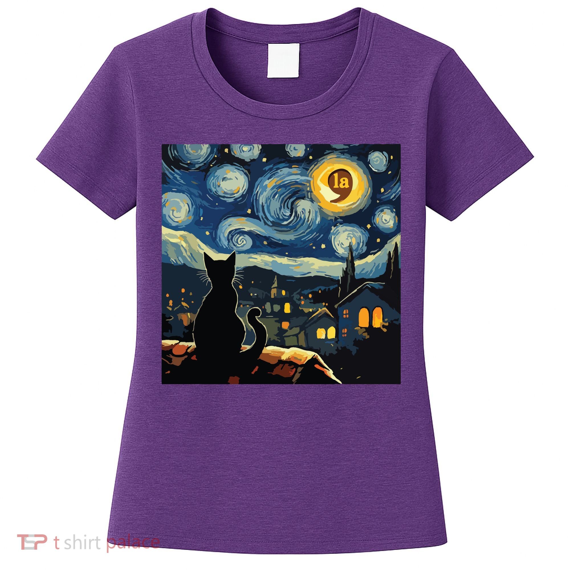 Halloween Starry Night Black Cat Comma La Kamala Harris Women's T-Shirt