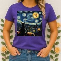 Halloween Starry Night Black Cat Comma La Kamala Harris Women's T-Shirt thumb 2