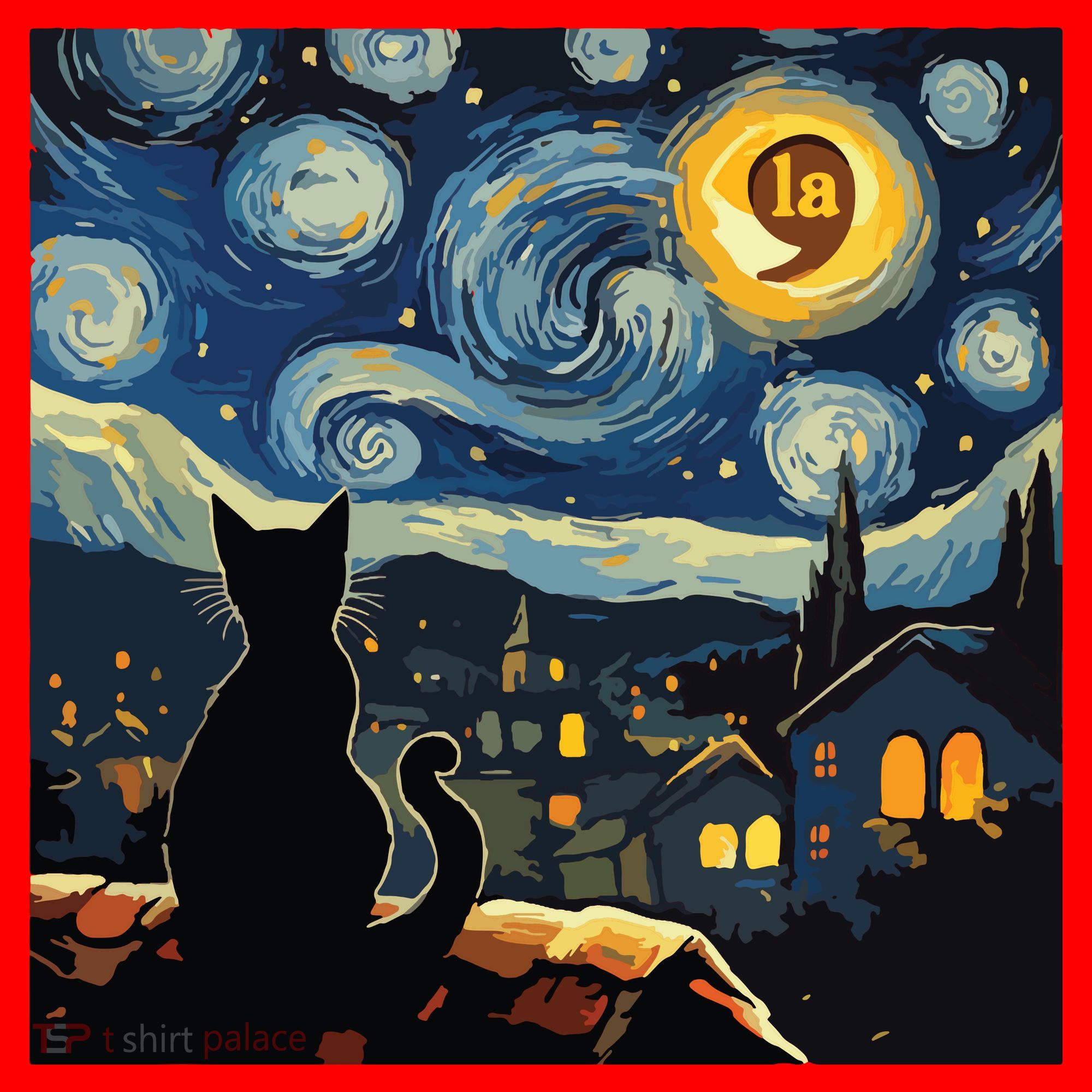 Halloween Starry Night Black Cat Comma La Kamala Harris Santa Hat
