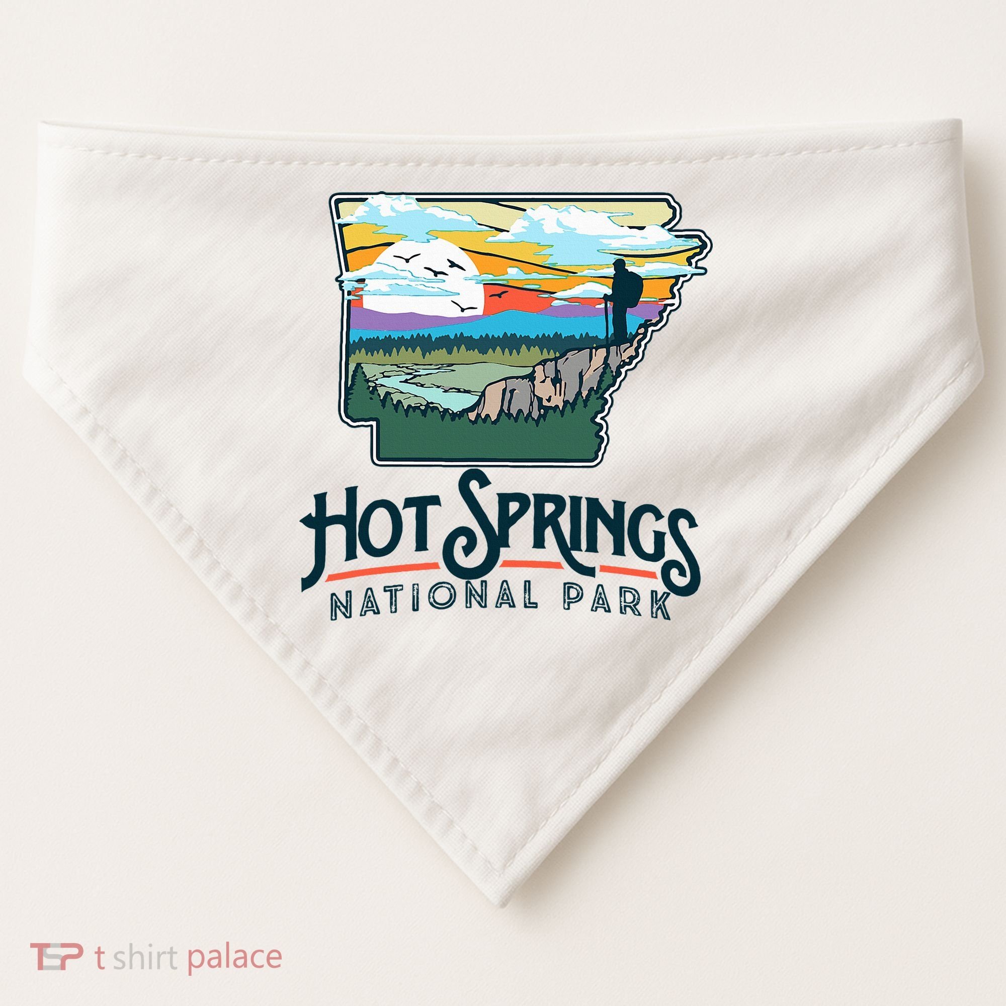 Hot Springs National Park Arkansas Nature Illustration  USA-Made Doggie Bandana
