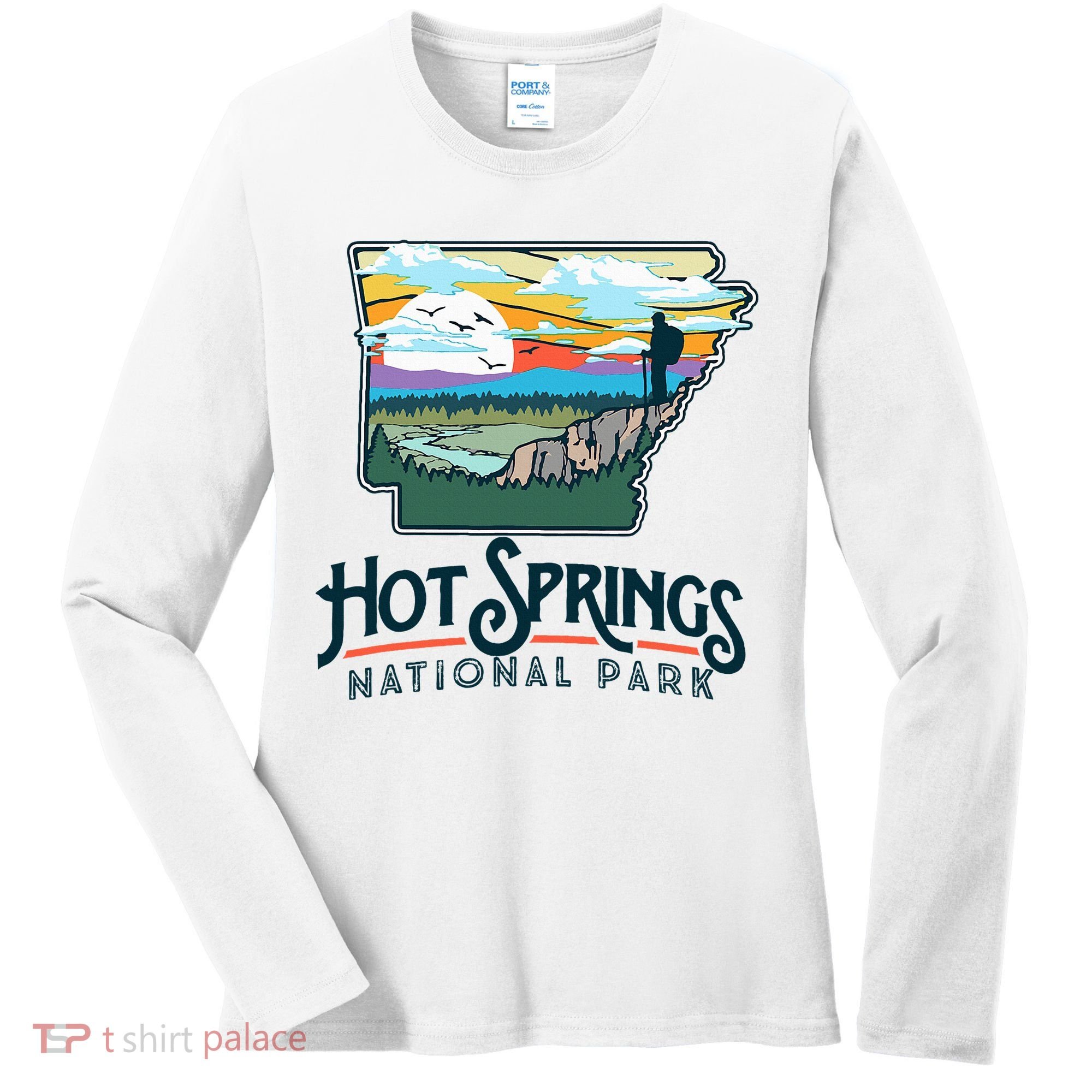 Hot Springs National Park Arkansas Nature Illustration  Women's Long Sleeve Shirt