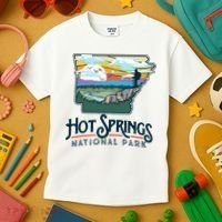 Hot Springs National Park Arkansas Nature Illustration  Kids T-Shirt thumb 3